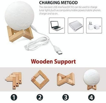 Moon Lamp Night Light With Wooden Stand